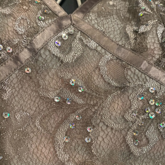 Express Champagne Lace Sequin Halter Semi-Sheer Slip Dress Y2K 6 - Picture 7 of 9